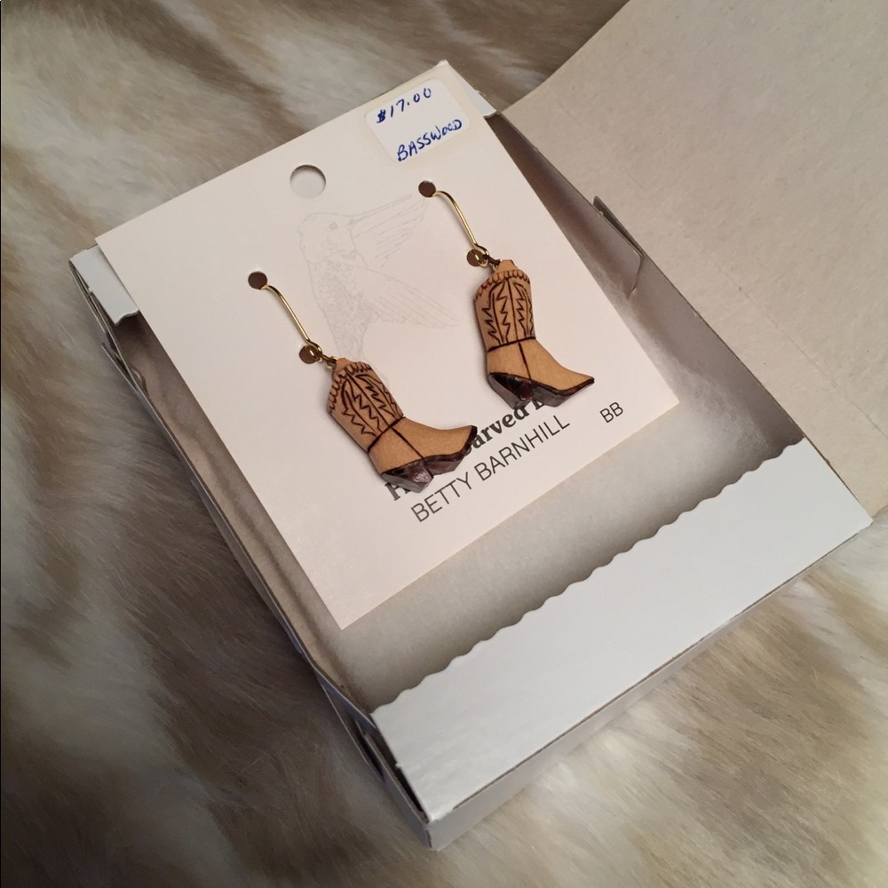 Vintage Wooden Western Boot Earrings